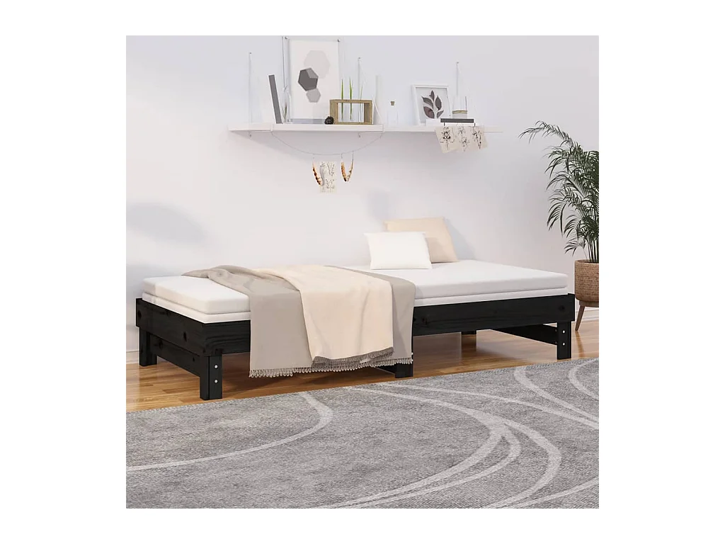 Tagesbett Ausziehbar,Ausziehbett Schwarz 2x(90x200) cm Massivholz Kiefer -gkd94810