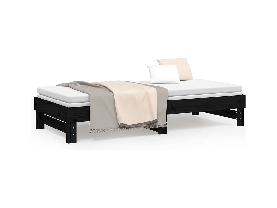 Tagesbett Ausziehbar,Ausziehbett Schwarz 2x(90x200) cm Massivholz Kiefer -gkd94810