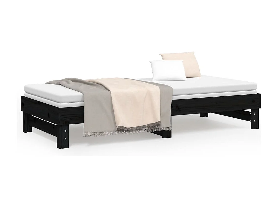 Tagesbett Ausziehbar,Ausziehbett Schwarz 2x(90x200) cm Massivholz Kiefer -gkd94810