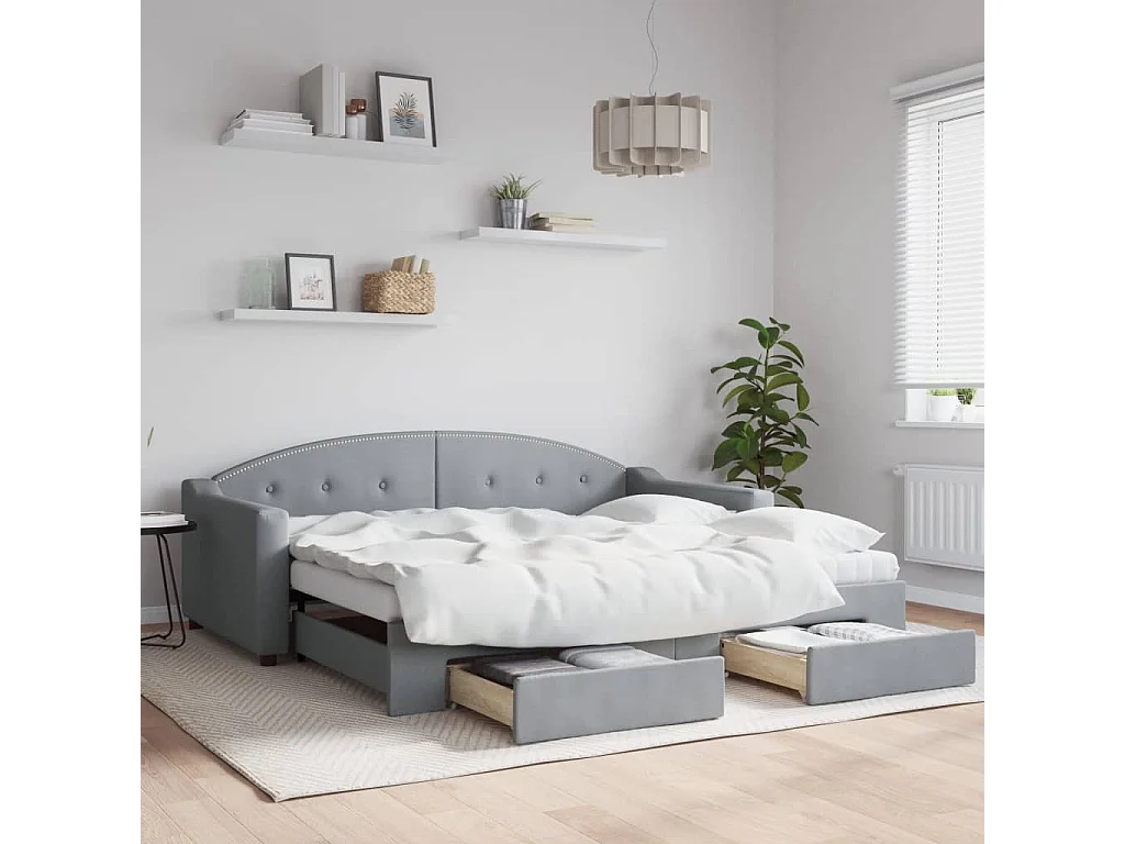 Cama nido - 90x190 cm con cajones tela gris claro ES42406