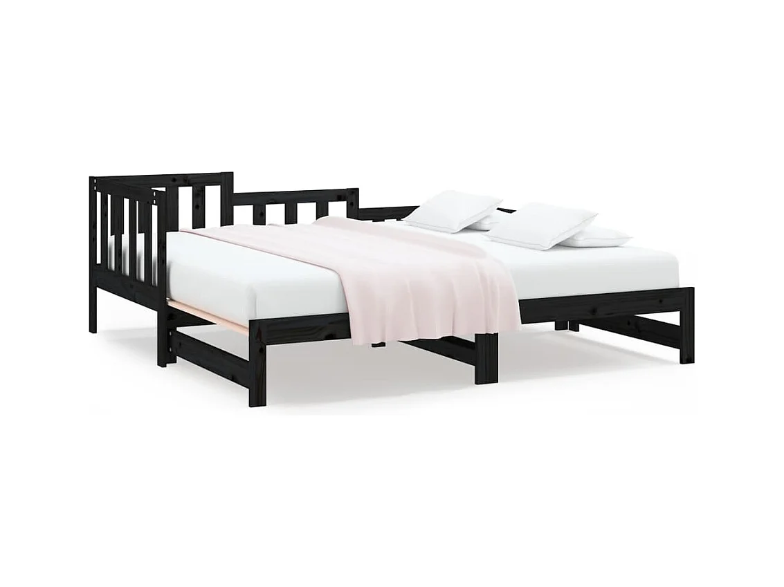 Tagesbett Ausziehbar,Ausziehbett Schwarz 2x(90x200) cm Massivholz Kiefer -gkd42226