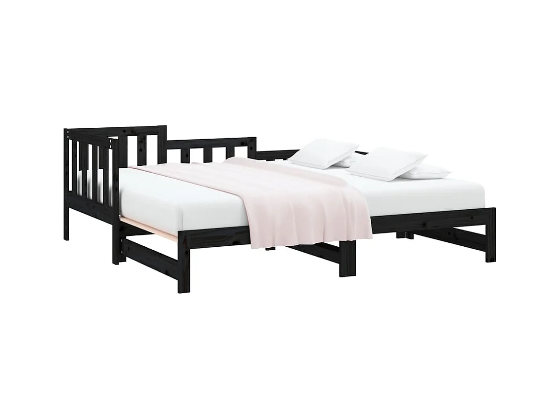 Tagesbett Ausziehbar,Ausziehbett Schwarz 2x(90x200) cm Massivholz Kiefer -gkd42226