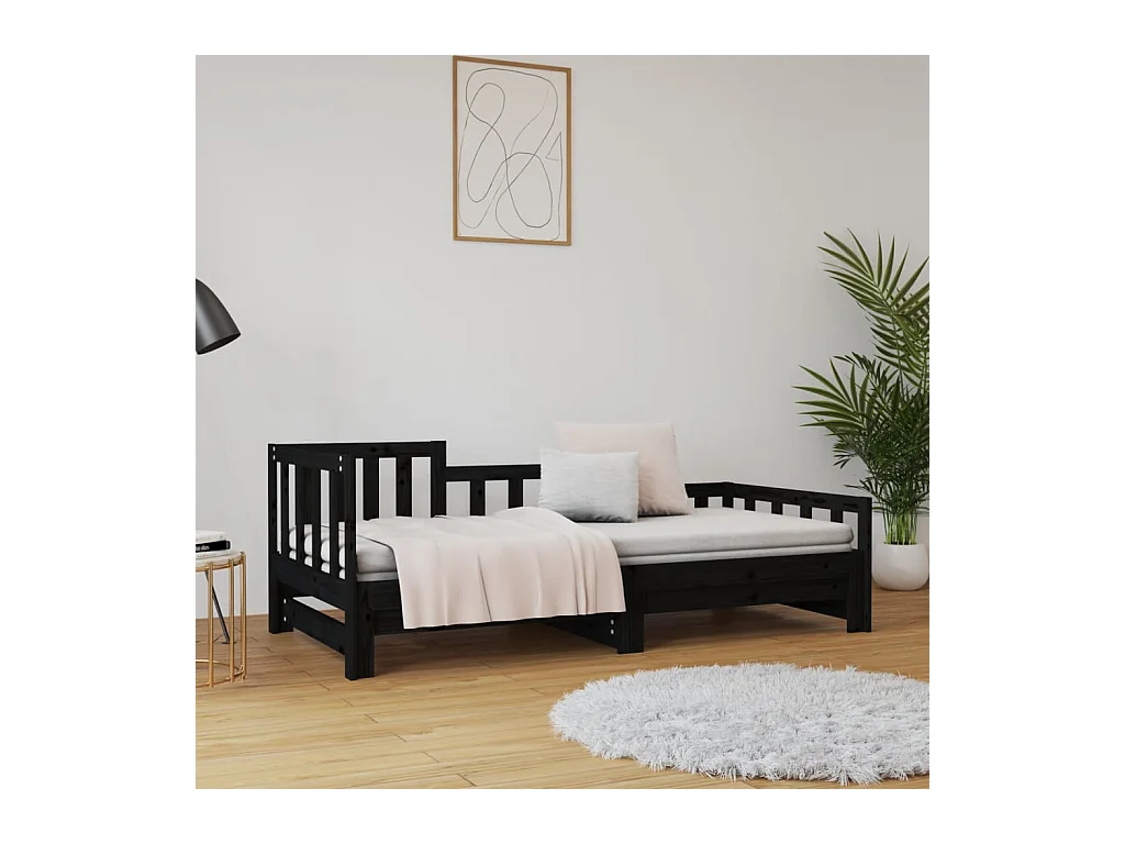 Tagesbett Ausziehbar,Ausziehbett Schwarz 2x(90x200) cm Massivholz Kiefer -gkd42226