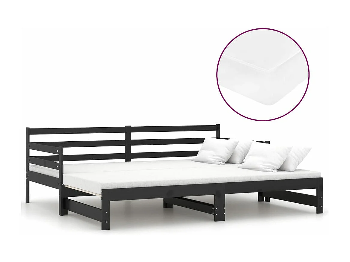 Slaapbank uitschuifbaar massief grenenhout zwart 2x(90x200) cm NL19352