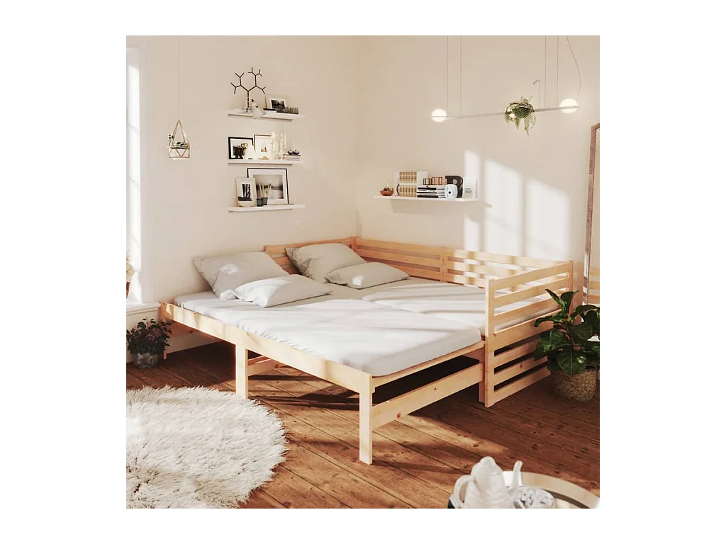 Lit gigogne Bois de pin massif 2x(90x200) cm HOQW66956