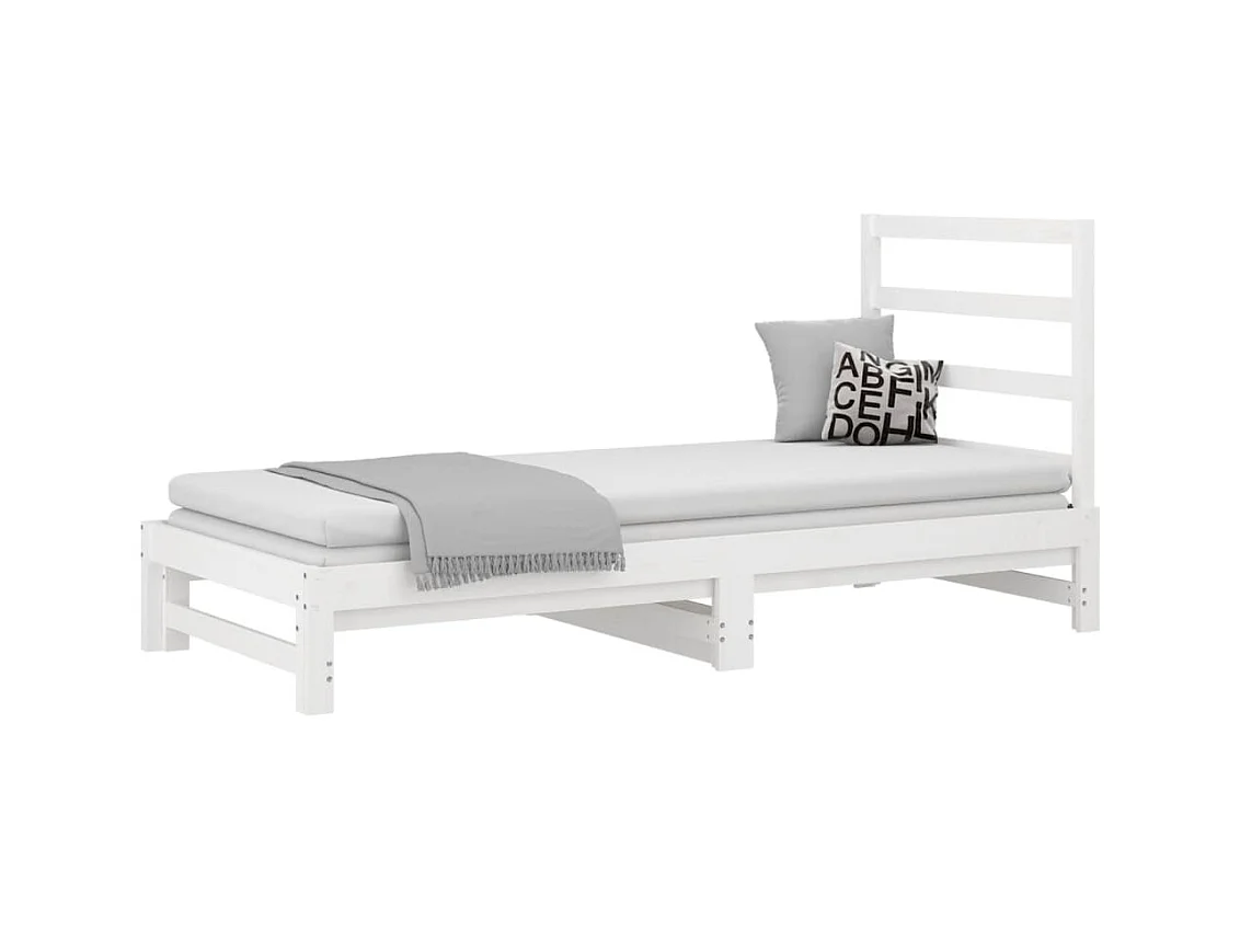 Tagesbett Ausziehbar,Ausziehbett Weiß 2x(90x200) cm Massivholz Kiefer -gkd82914