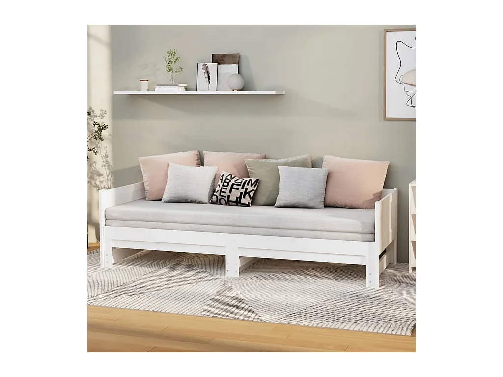 Lit gigogne Blanc Bois de pin solide 2x(80x200) cm HOQW10025