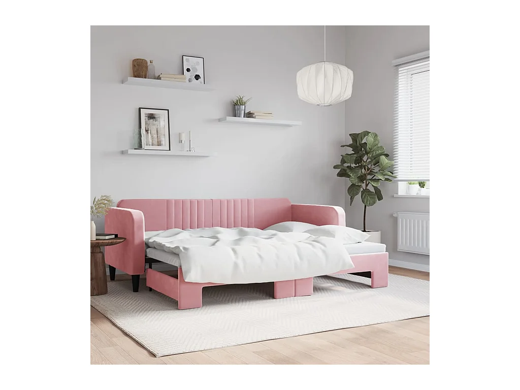 Lit gigogne rose 80x200 cm velours WVGQ8230