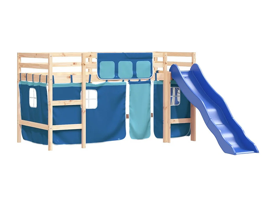 Lit mezzanine enfants et rideaux bleu 90x190cm bois pin massif HOQW94510