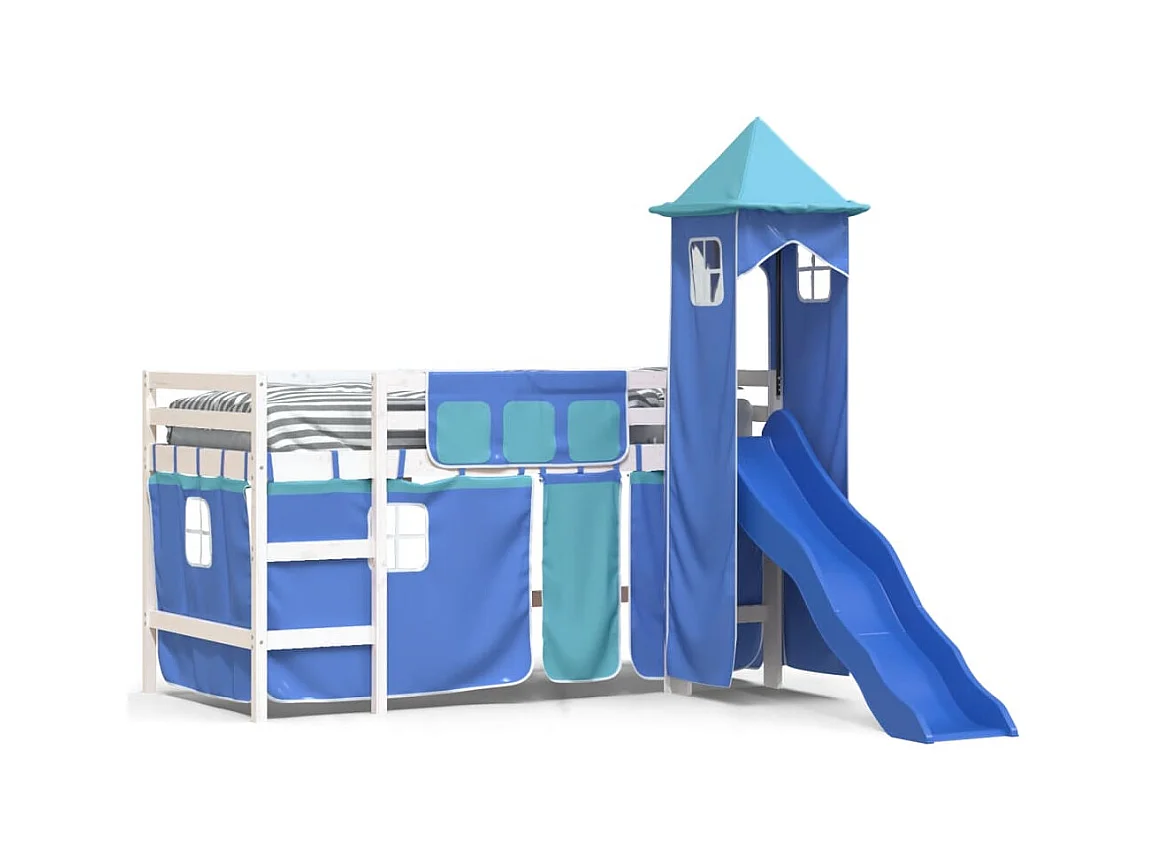 Kinderhoogslaper met toren 80x200 cm massief grenenhout blauw NL32057
