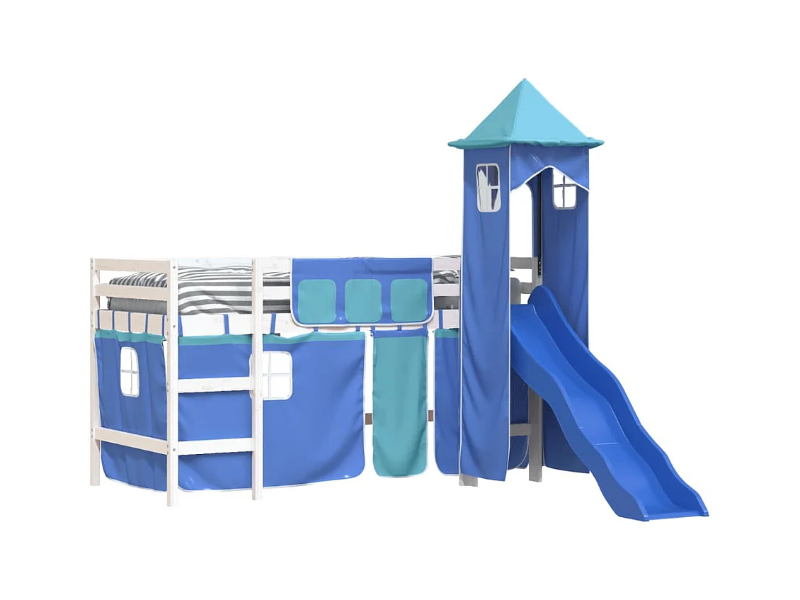 Kinderhoogslaper met toren 80x200 cm massief grenenhout blauw NL32057