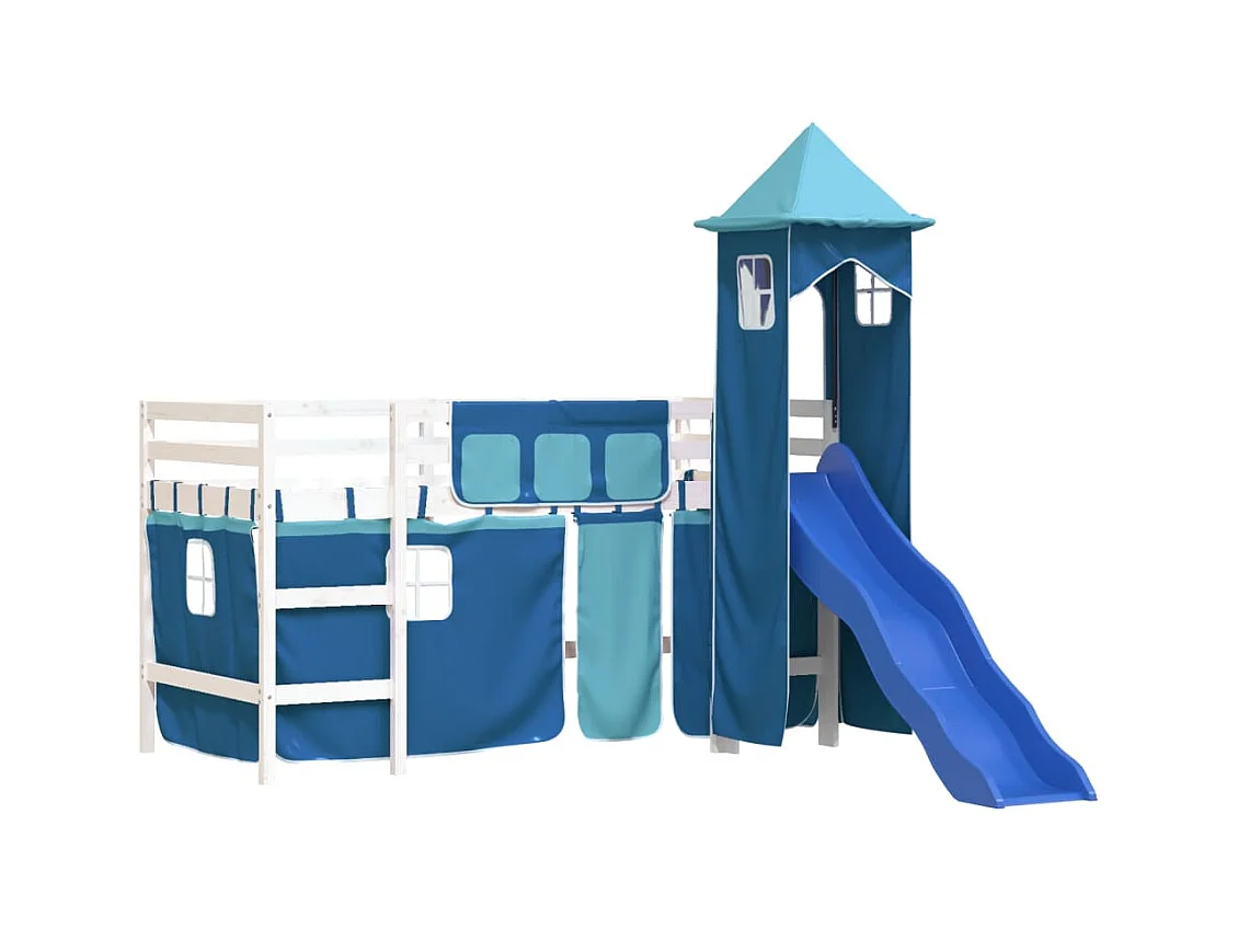 Kinderhoogslaper met toren 80x200 cm massief grenenhout blauw NL32057