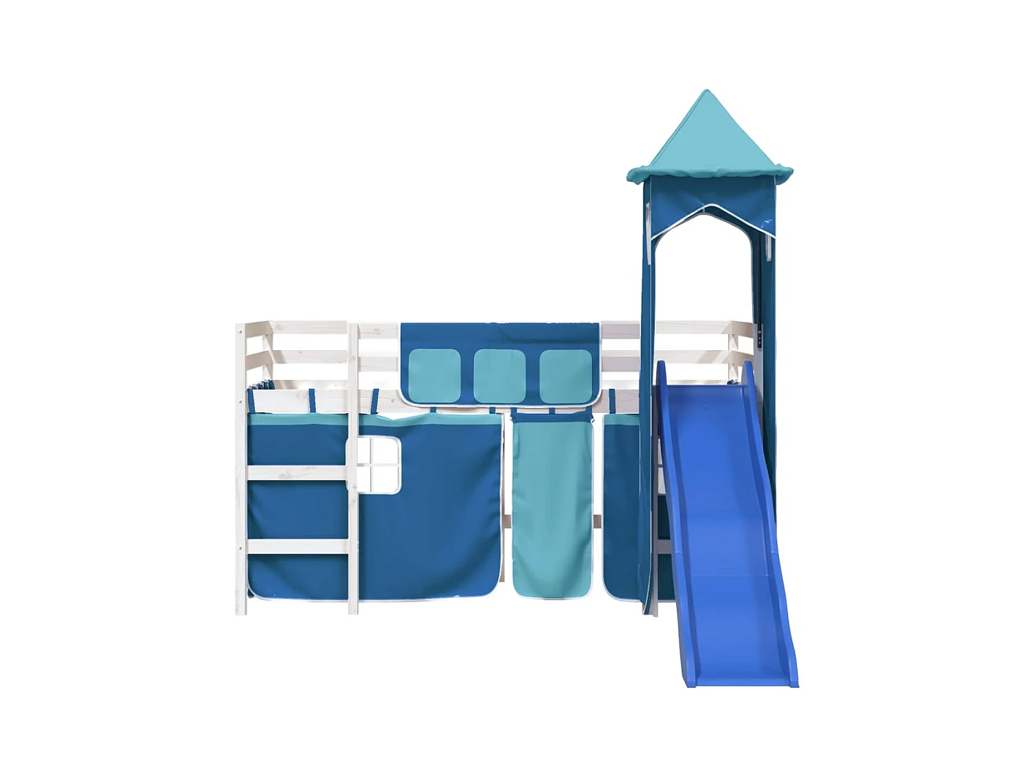 Kinderhoogslaper met toren 80x200 cm massief grenenhout blauw NL32057