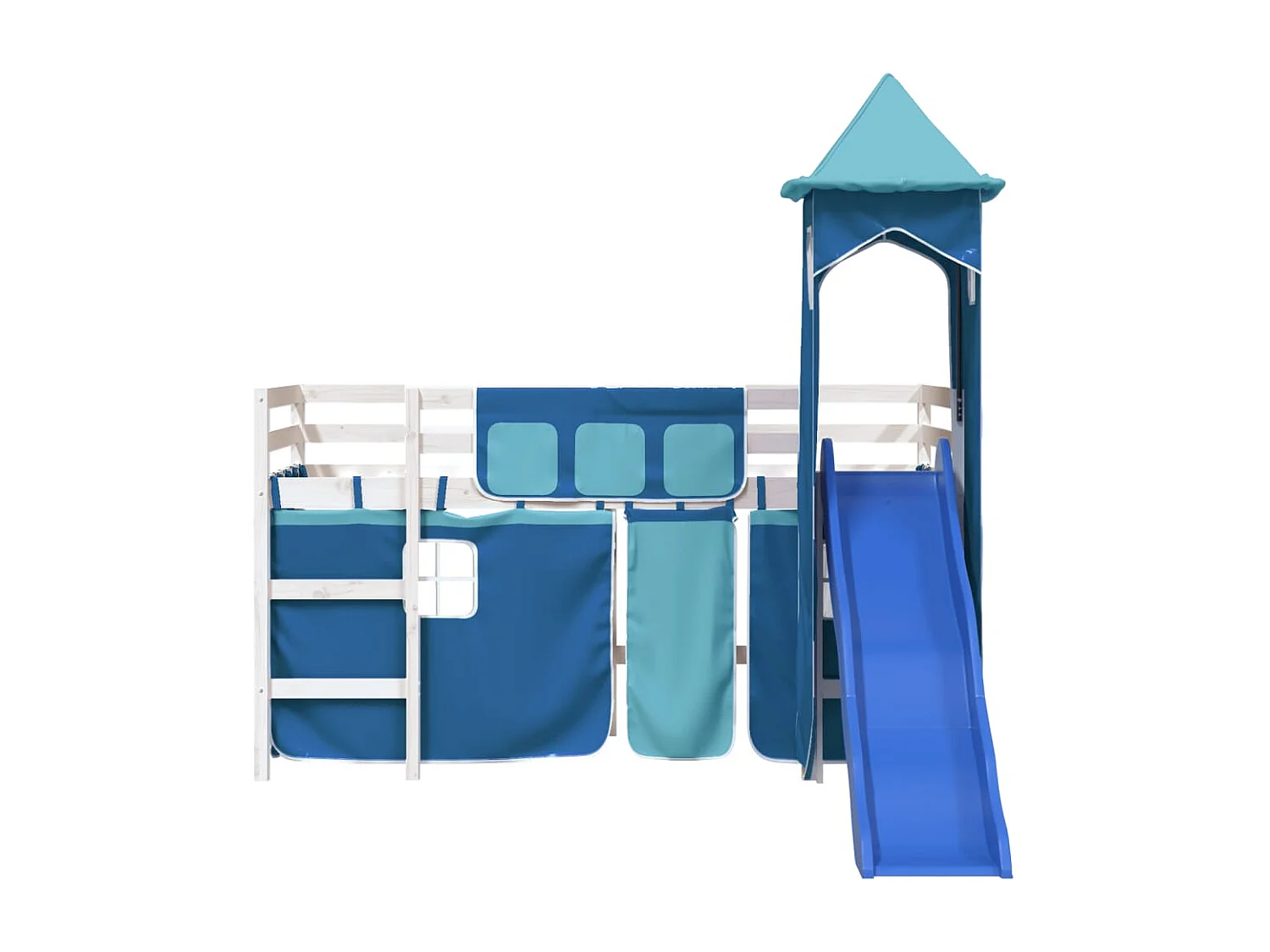 Lit mezzanine enfants avec tour bleu 80x200cm bois pin massif HOQW42393