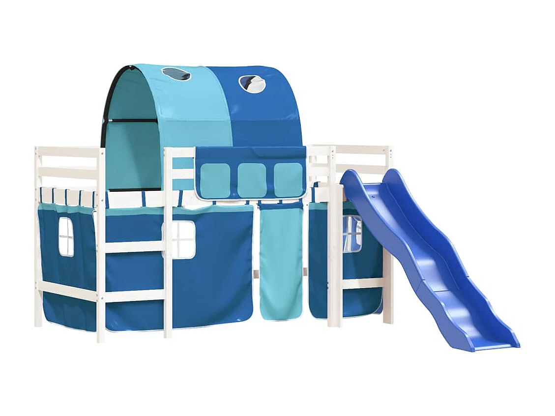 Lit mezzanine enfants avec tunnel bleu 80x200cm bois pin massif HOQW95101
