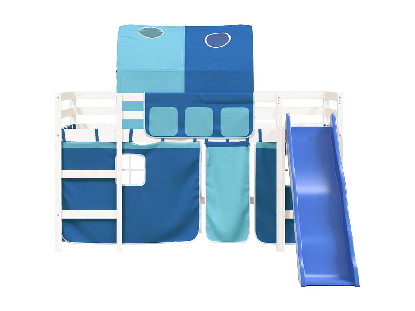 Lit mezzanine enfants avec tunnel bleu 80x200cm bois pin massif HOQW95101