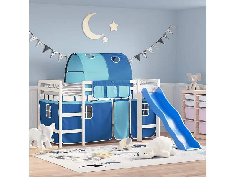 Cama alta -80x200 cm para niños con túnel madera pino azul ES69170