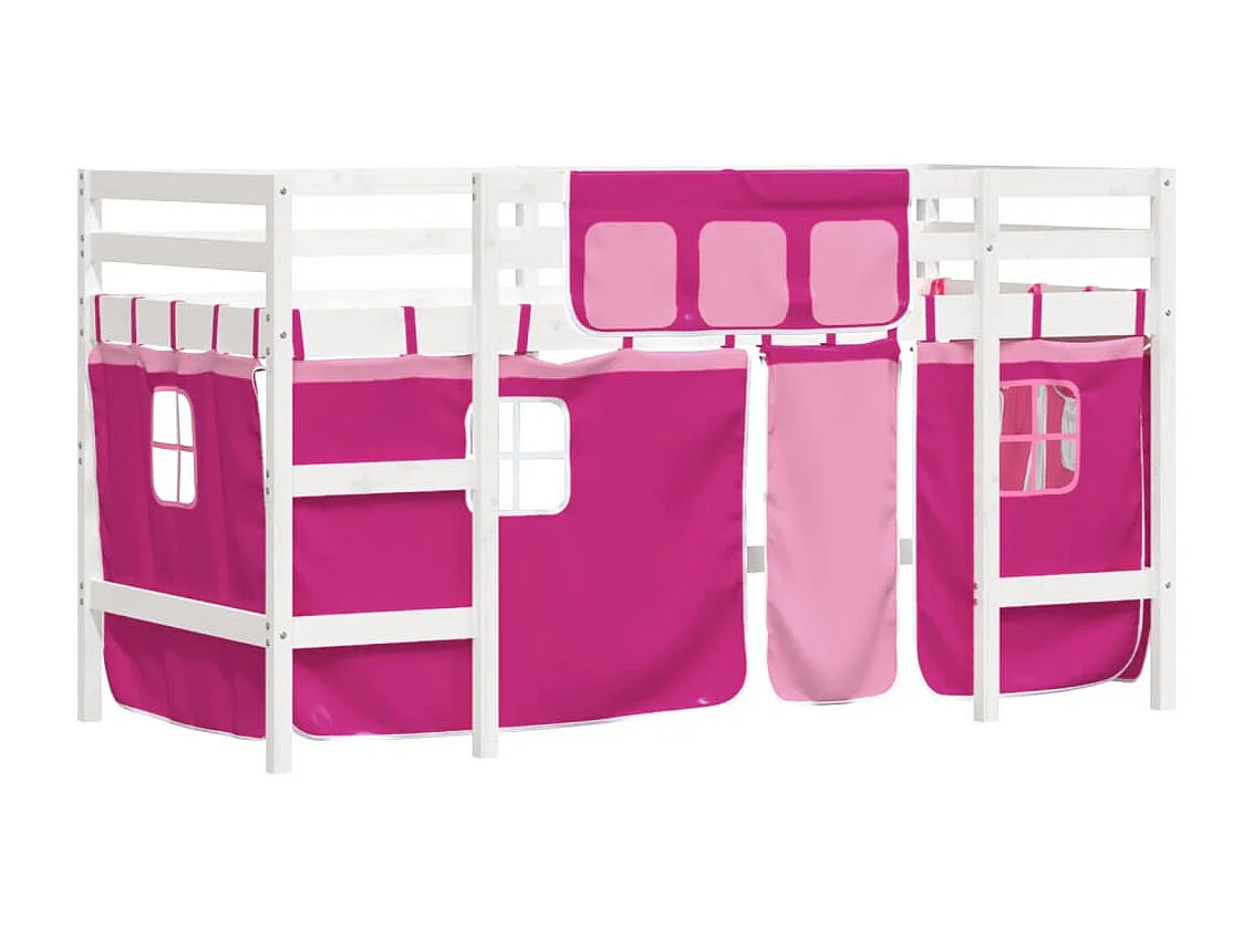 Lit mezzanine enfants et rideaux rose 90x200cm bois pin massif HOQW23220