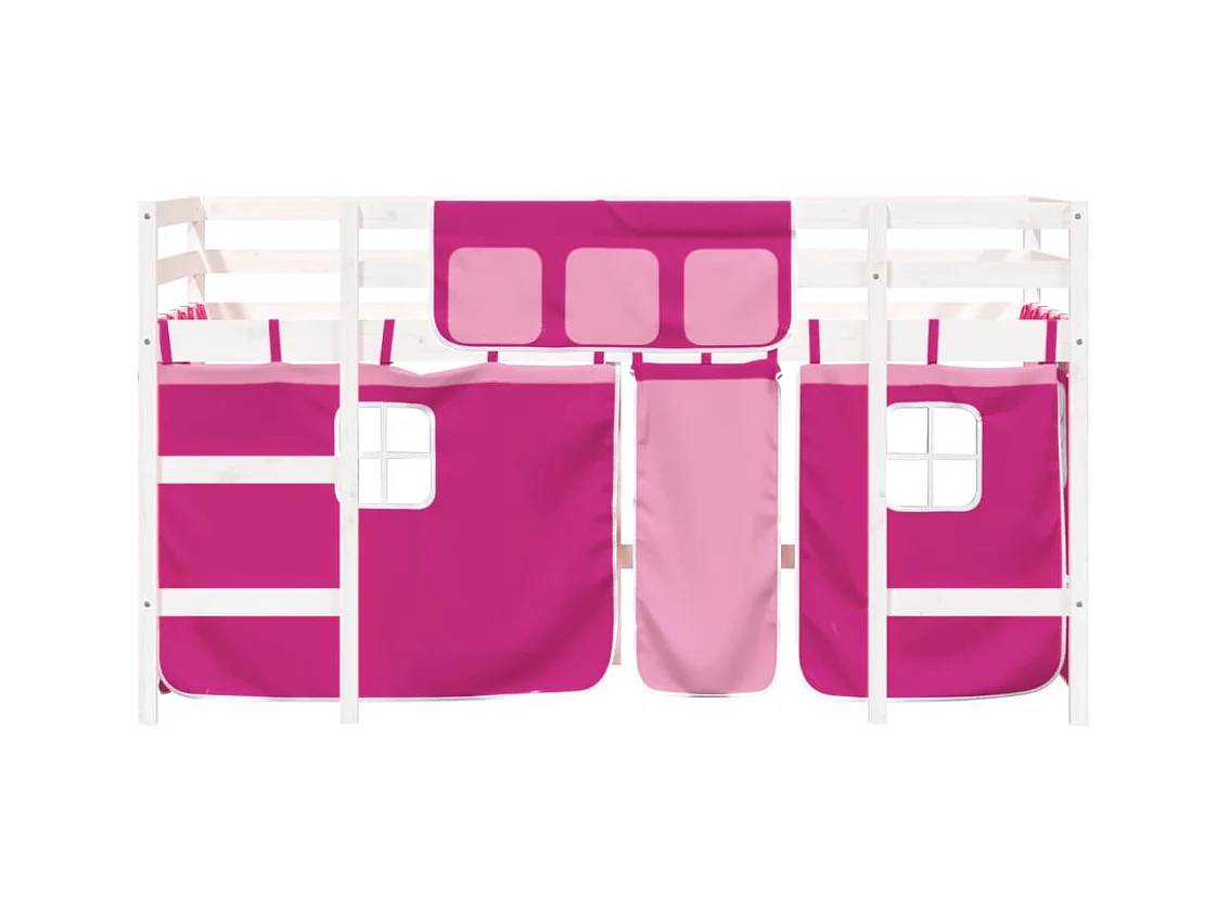 Kinderhoogslaper met gordijnen 90x200 cm grenenhout roze NL19077