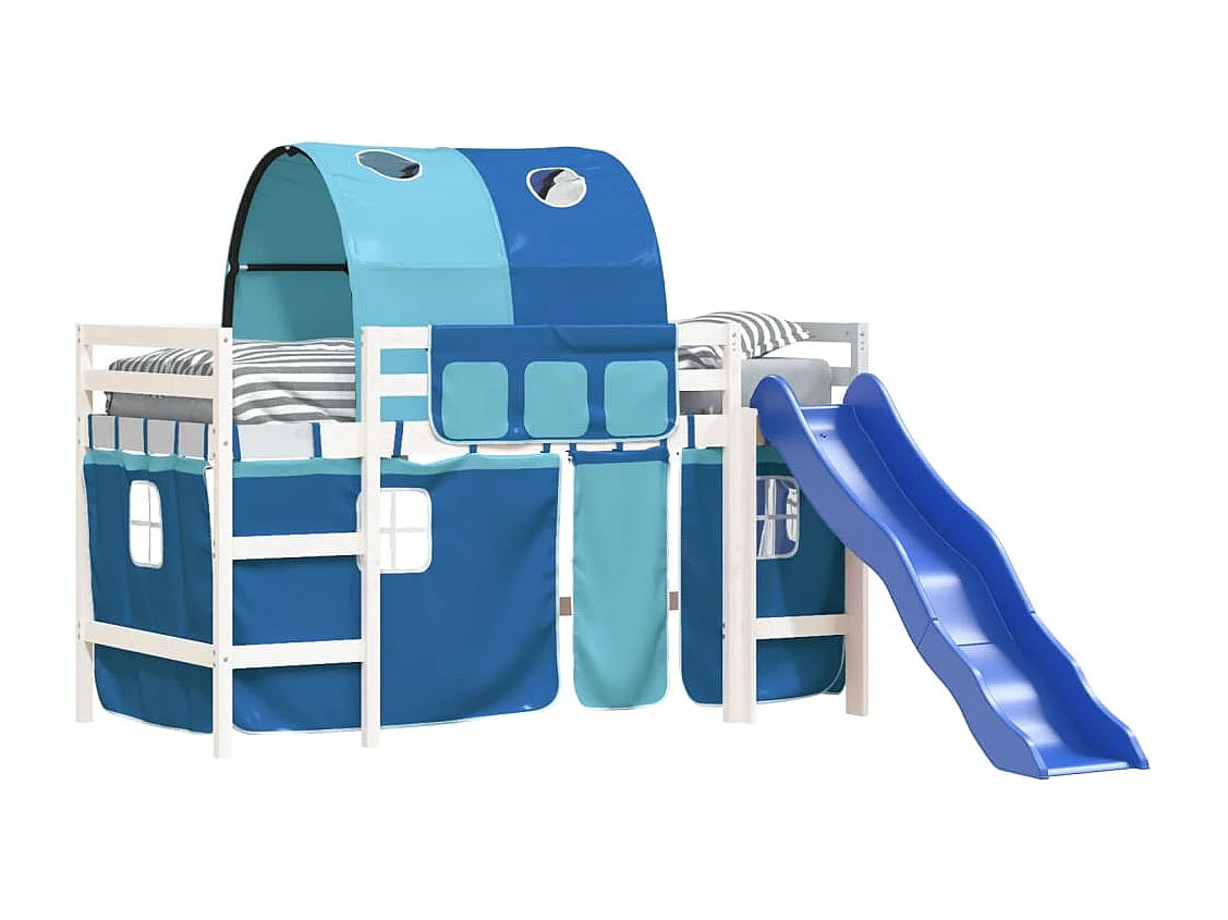 Lit mezzanine enfants et tunnel bleu 90x190 cm bois pin massif HOQW67404