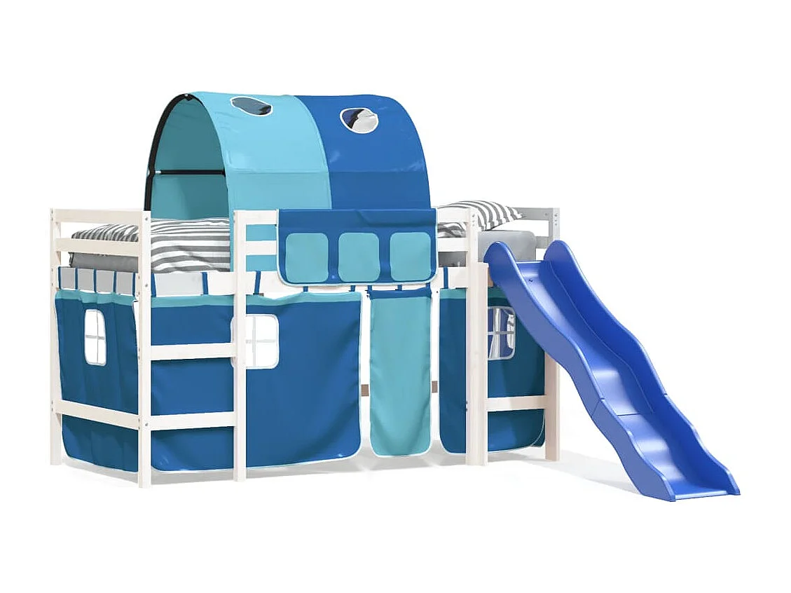 Lit mezzanine enfants et tunnel bleu 90x190 cm bois pin massif HOQW67404