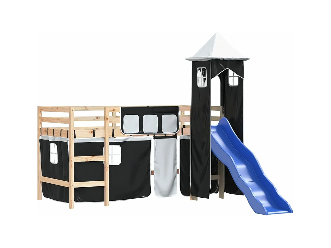 Lit mezzanine enfants et tour blanc/noir 90x200 cm pin massif HOQW41859