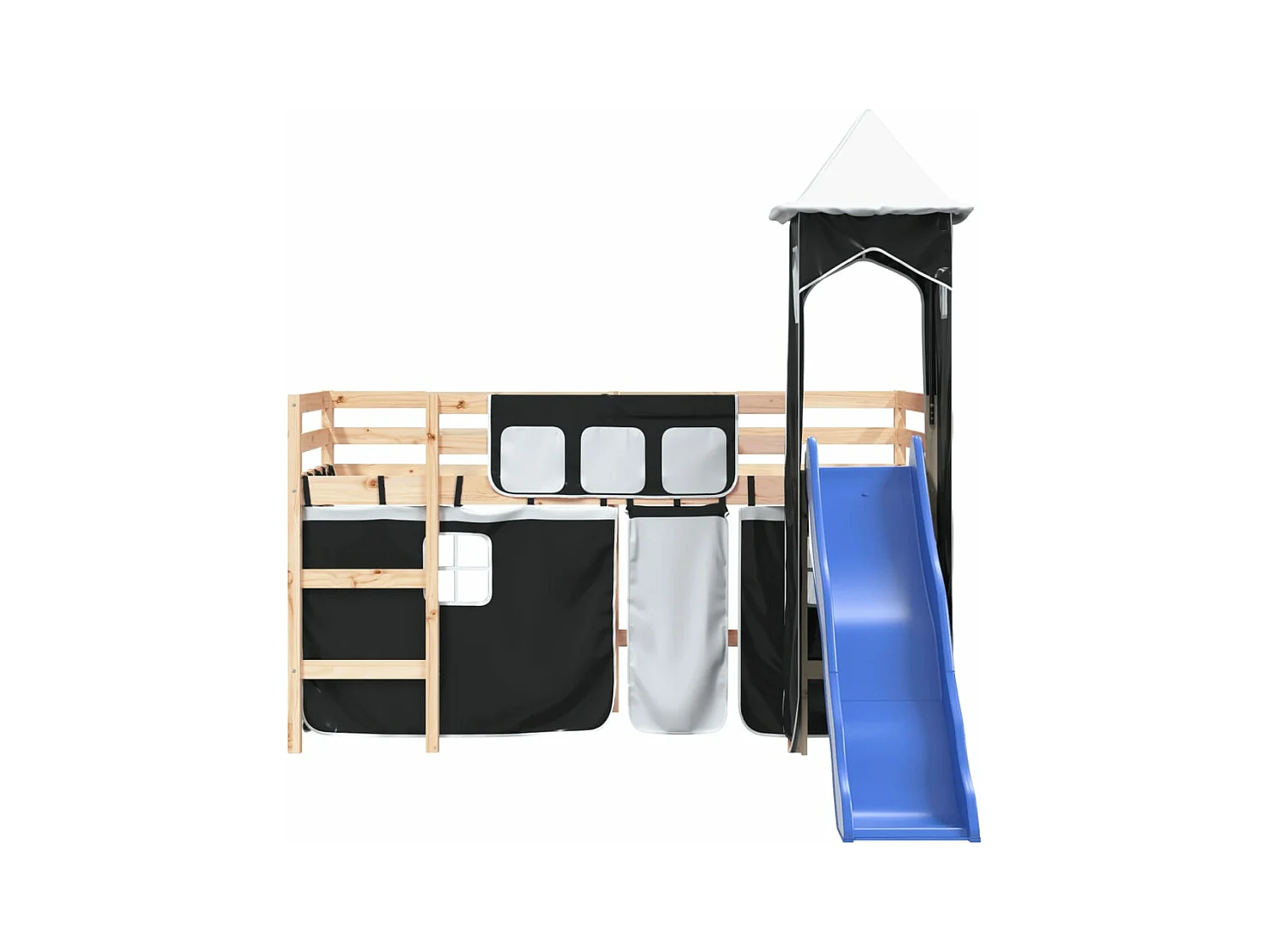 Lit mezzanine enfants et tour blanc/noir 90x200 cm pin massif HOQW41859