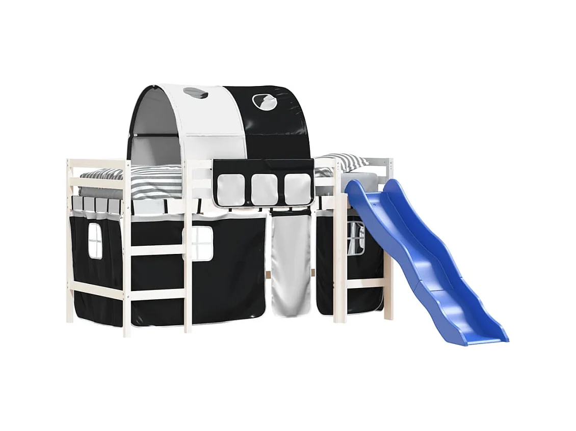 Lit mezzanine enfants et tunnel blanc/noir 90x190 cm pin massif HOQW49611