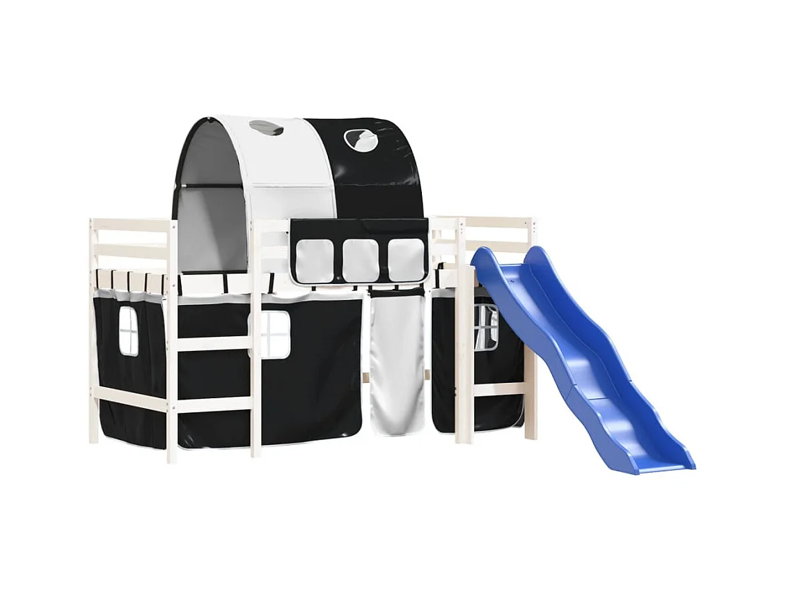 Lit mezzanine enfants et tunnel blanc/noir 90x190 cm pin massif HOQW49611