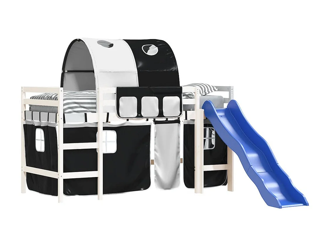 Lit mezzanine enfants et tunnel blanc/noir 90x190 cm pin massif HOQW49611