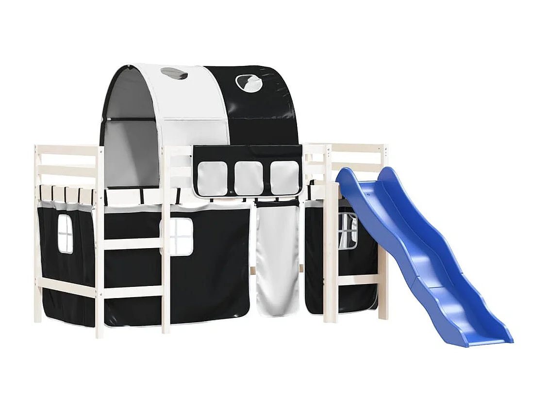 Lit mezzanine enfants et tunnel blanc/noir 90x190 cm pin massif HOQW49611