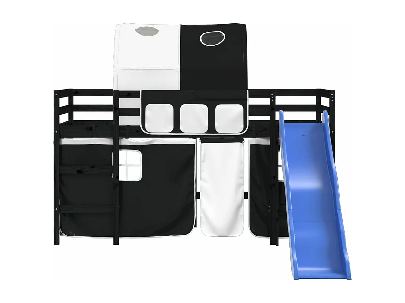 Cama alta -80x200 cm niños con túnel madera pino blanco negro ES64729