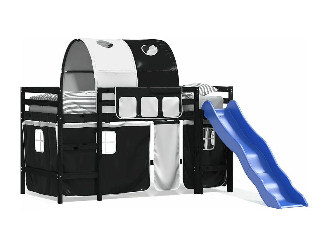 Lit mezzanine enfants et tunnel blanc/noir 80x200cm pin massif HOQW14430