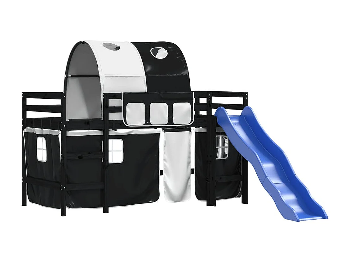 Lit mezzanine enfants et tunnel blanc/noir 80x200cm pin massif HOQW14430
