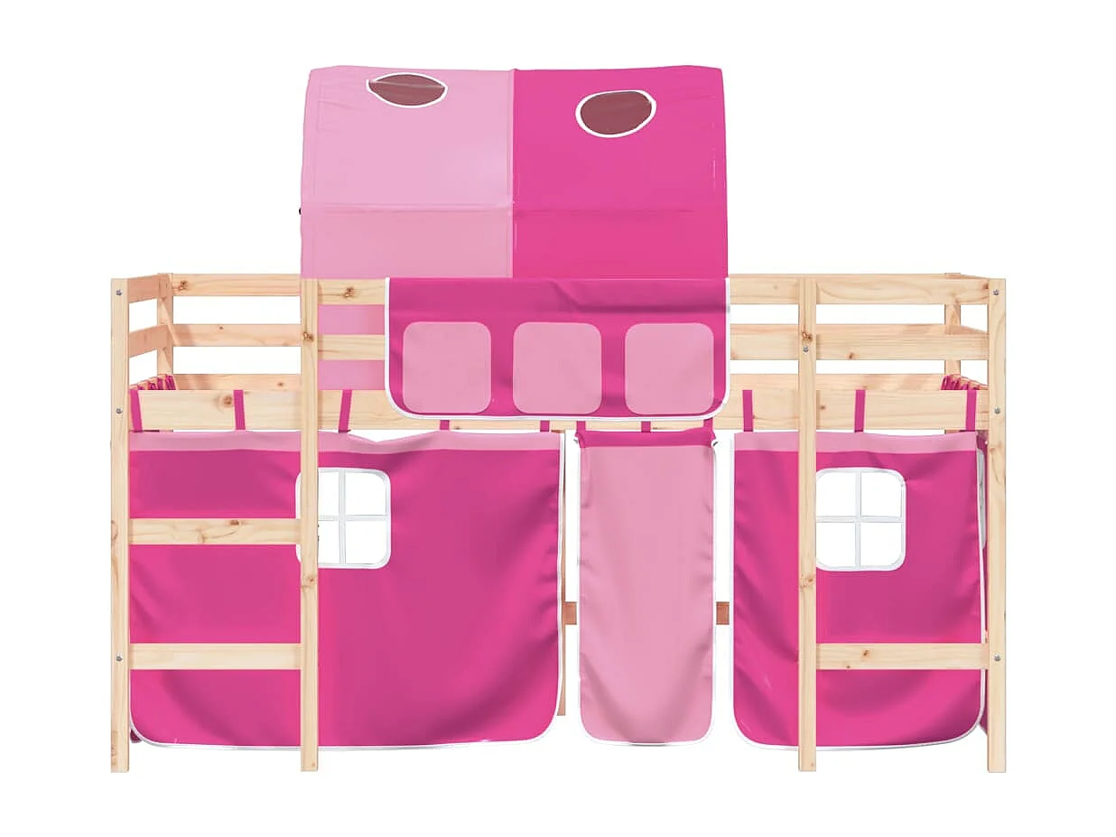 Kinderhoogslaper met tunnel 90x200 cm massief grenenhout roze NL73645