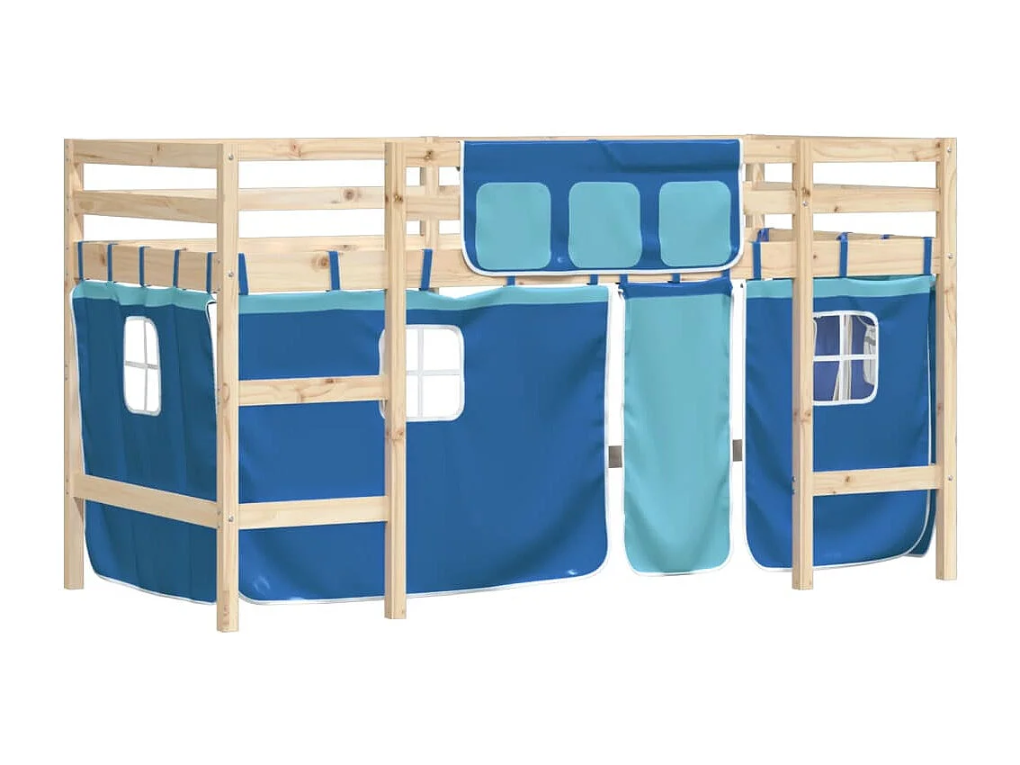 Kinderhoogslaper met gordijnen 80x200 cm grenenhout blauw NL81810