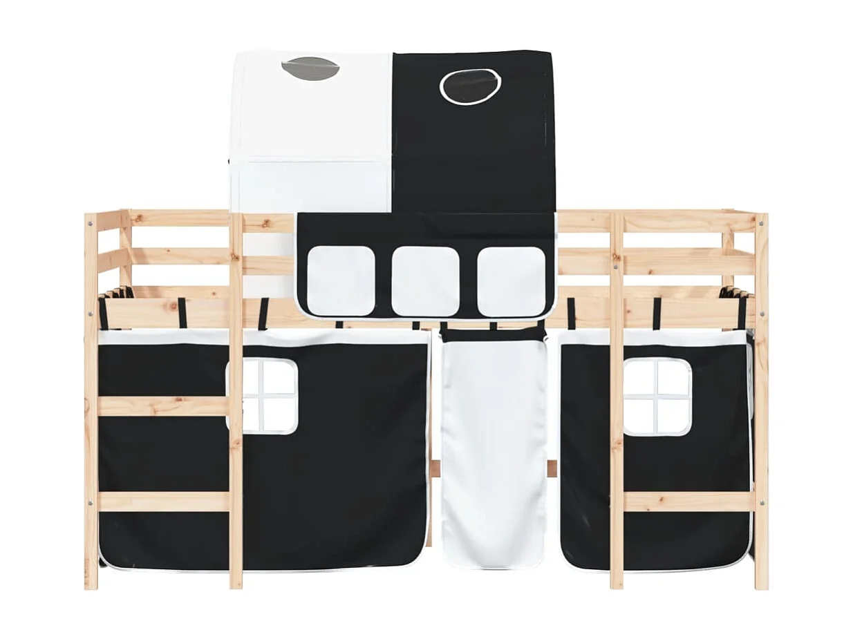 Lit mezzanine enfants et tunnel blanc/noir 80x200cm pin massif HOQW67610