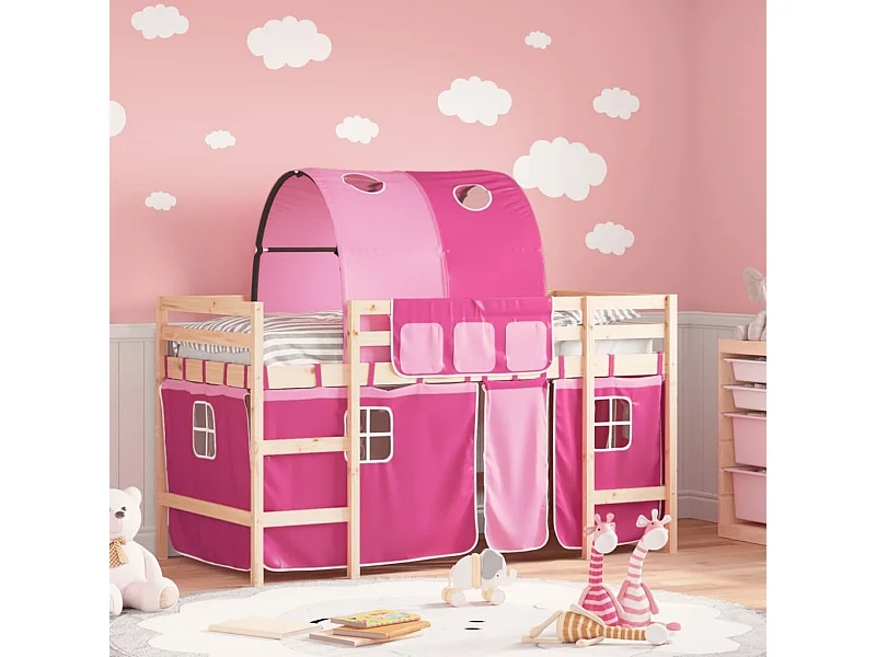 Cama alta p/ criança c/ túnel 80x200 cm pinho maciço rosa PT521903