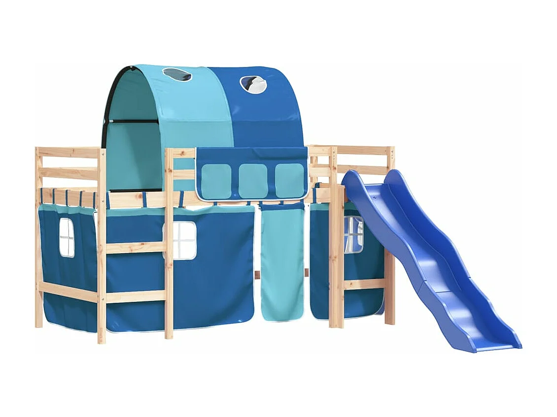 Lit mezzanine enfants et tunnel bleu 90x190 cm bois pin massif HOQW86957