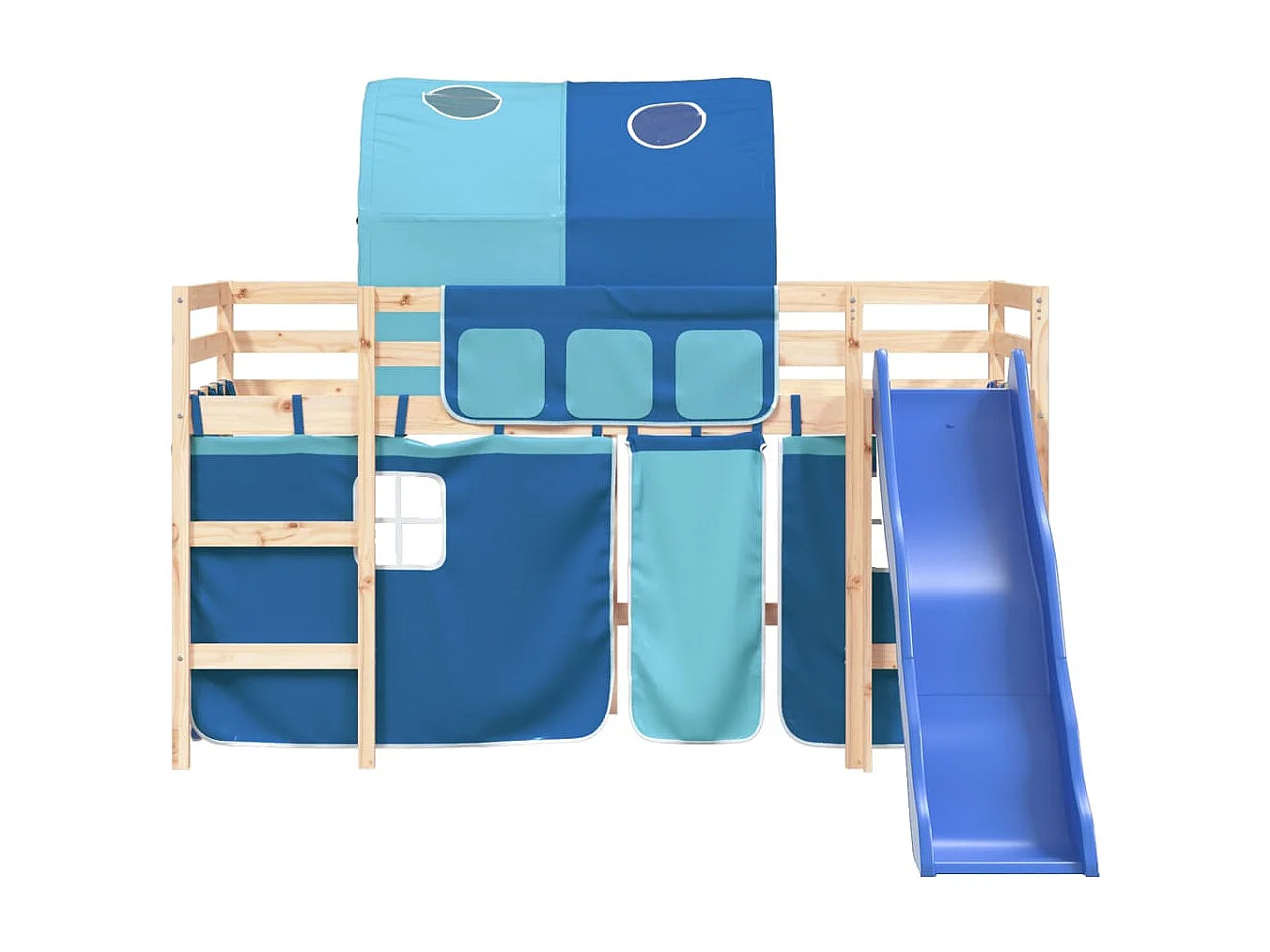 Lit mezzanine enfants et tunnel bleu 90x190 cm bois pin massif HOQW86957
