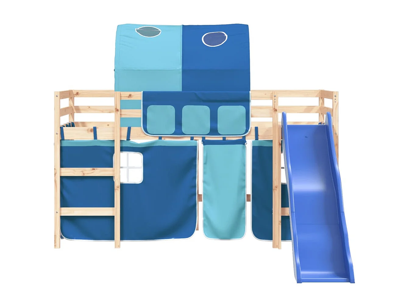 Lit mezzanine enfants avec tunnel bleu 80x200cm bois pin massif HOQW98912
