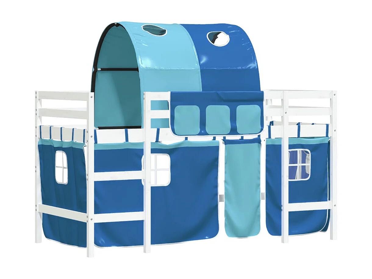 Lit mezzanine enfants et tunnel bleu 90x200cm bois pin massif HOQW22433