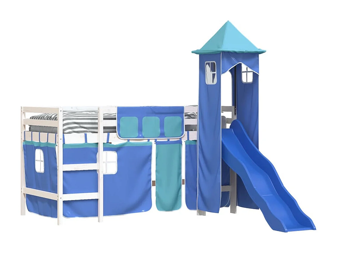 Lit mezzanine enfants avec tour bleu 90x190 cm bois pin massif HOQW35216