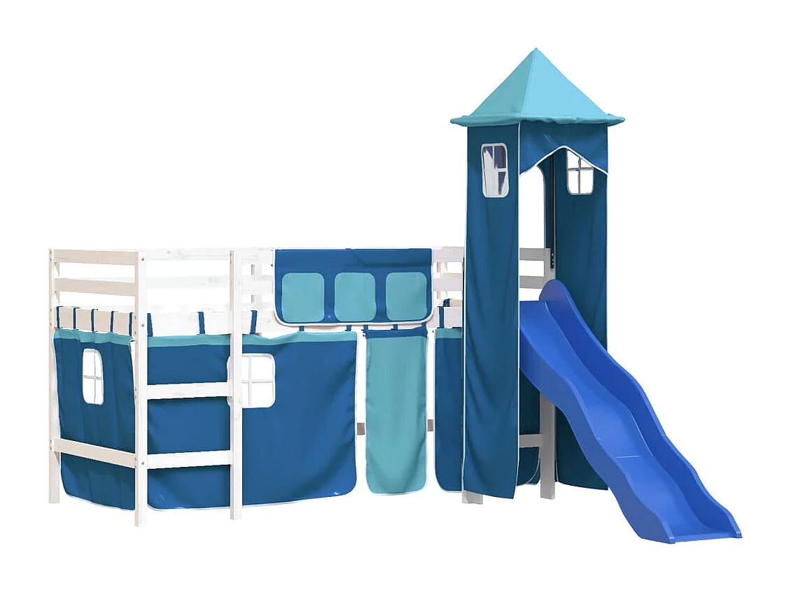Lit mezzanine enfants avec tour bleu 90x190 cm bois pin massif HOQW35216