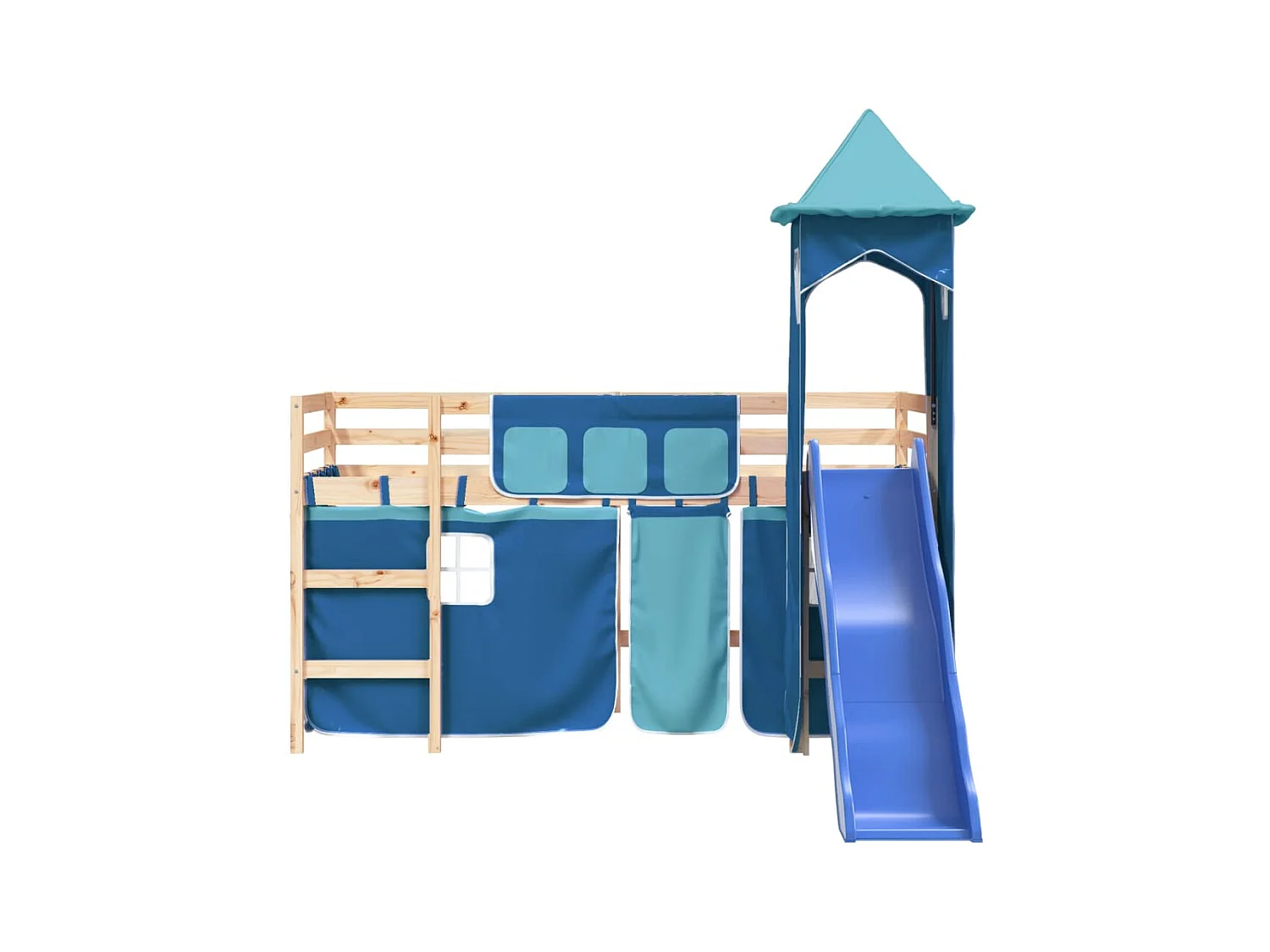 Lit mezzanine enfants avec tour bleu 90x200 cm bois pin massif HOQW24363