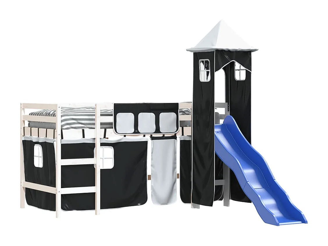 Lit mezzanine enfants et tour blanc/noir 90x200 cm pin massif HOQW76927