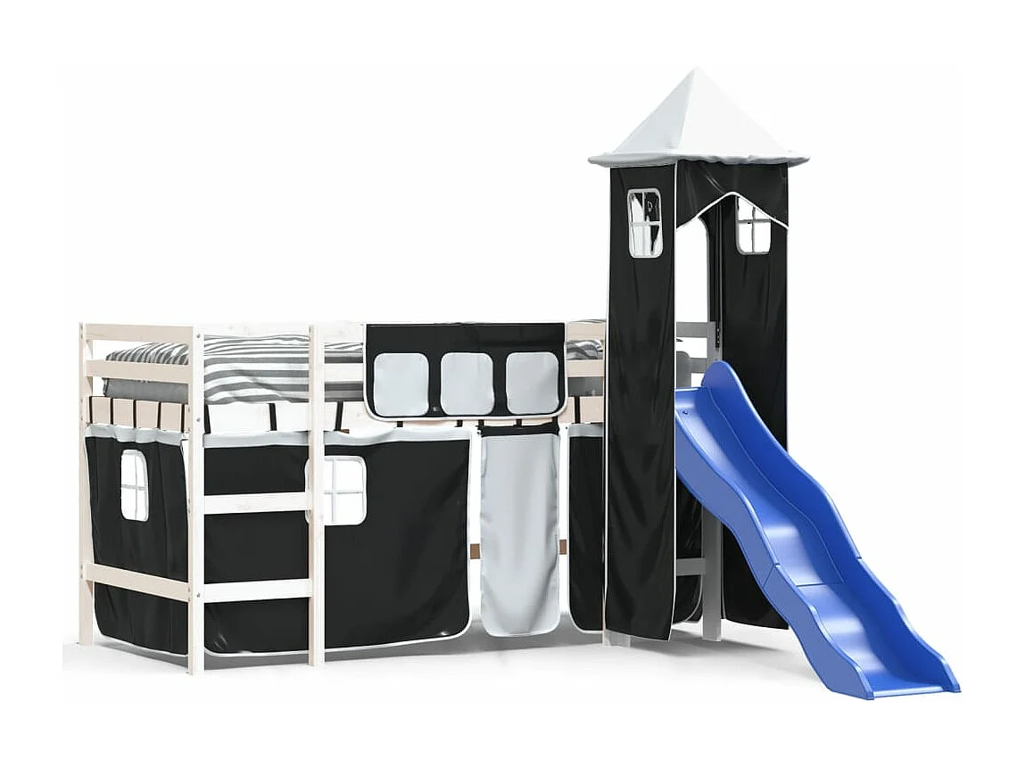 Lit mezzanine enfants et tour blanc/noir 90x200 cm pin massif HOQW76927