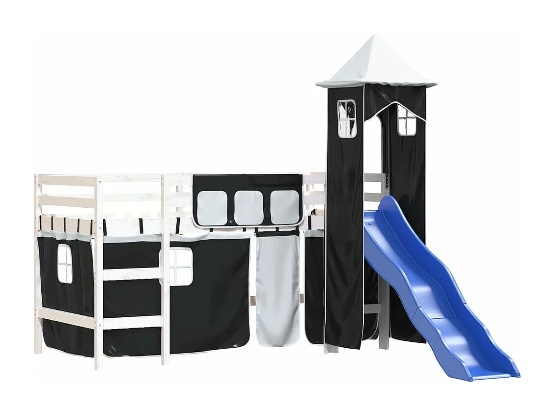 Lit mezzanine enfants et tour blanc/noir 90x200 cm pin massif HOQW76927