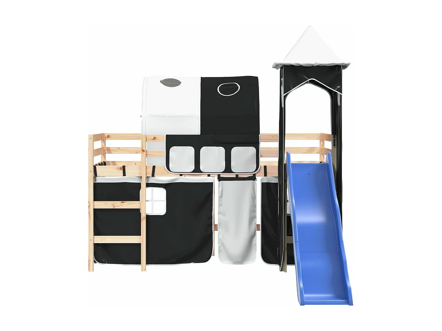 Lit mezzanine enfants et tour blanc/noir 90x200 cm pin massif HOQW15923