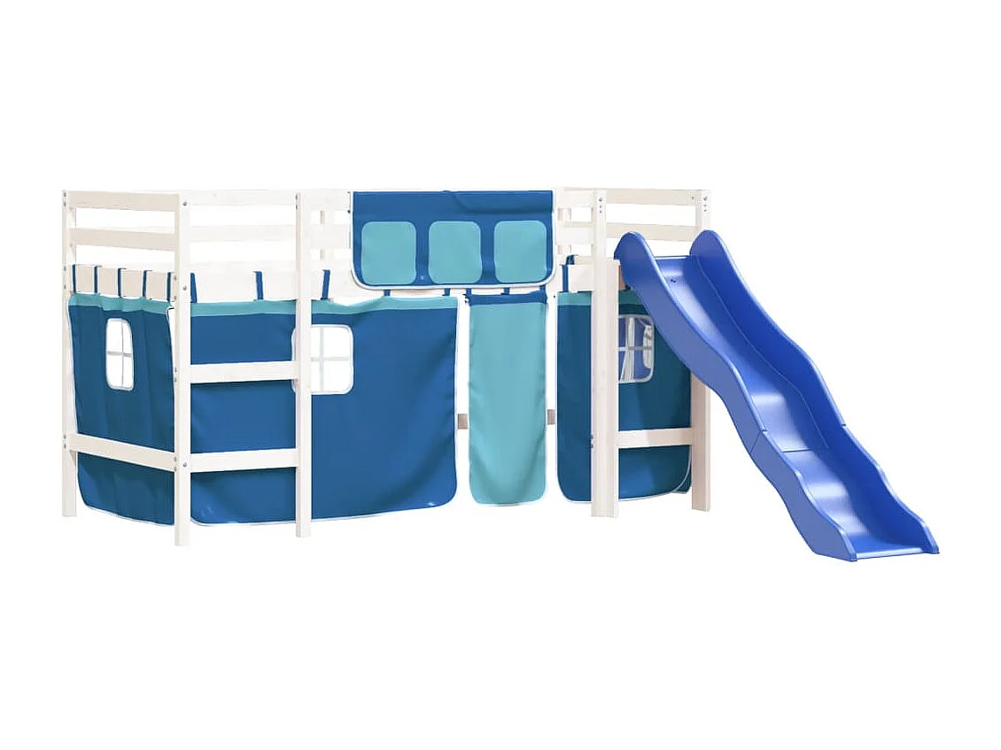 Lit mezzanine enfants et rideaux bleu 90x190cm bois pin massif HOQW71193